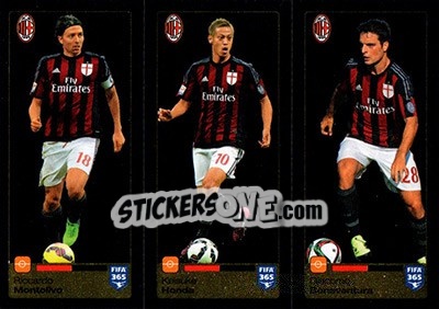 Sticker Riccardo Montolivo / Keisuke Honda / Giacomo Bonaventura - FIFA 365: 2015-2016 n. 600-601-602 - Panini