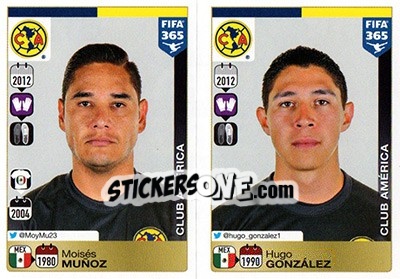 Sticker Moisés Muñoz / Hugo González - FIFA 365: 2015-2016 n. 612-613 - Panini