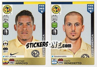 Sticker Michael Arroyo / Darío Benedetto - FIFA 365: 2015-2016 n. 637-638 - Panini
