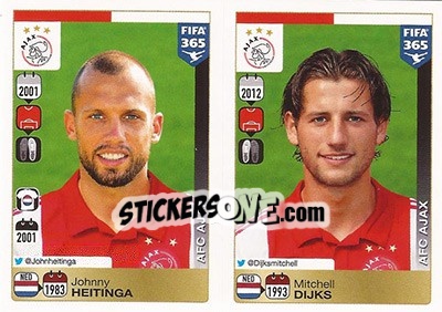 Sticker John Heitinga / Mitchell Dijks - FIFA 365: 2015-2016 n. 648-649 - Panini