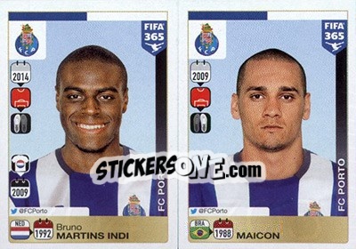 Sticker Bruno Martins Indi / Maicon - FIFA 365: 2015-2016 n. 704-705 - Panini