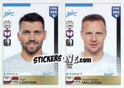 Sticker Yuri Lodygin / Vyacheslav Malafeev - FIFA 365: 2015-2016 - Panini