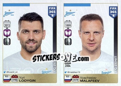 Sticker Yuri Lodygin / Vyacheslav Malafeev - FIFA 365: 2015-2016 n. 732-733 - Panini