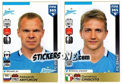 Sticker Aleksandr Anyukov / Domenico Criscito - FIFA 365: 2015-2016 - Panini