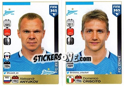 Sticker Aleksandr Anyukov / Domenico Criscito - FIFA 365: 2015-2016 n. 738-739 - Panini