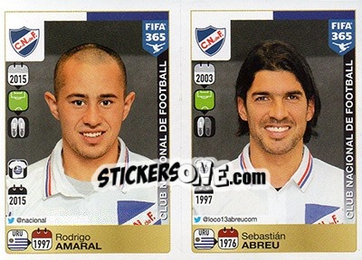 Sticker Rodrigo Amaral / Sebastián Abreu - FIFA 365: 2015-2016 n. 819-820 - Panini