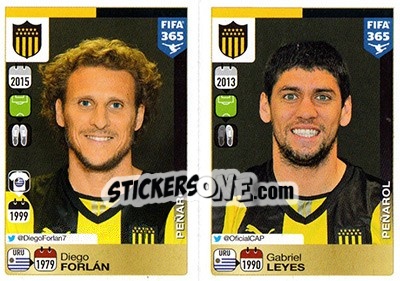 Sticker Diego Forlán / Gabriel Leyes - FIFA 365: 2015-2016 n. 849-850 - Panini