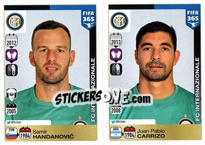 Sticker Samir Handanovic / Juan Pablo Carrizo - FIFA 365: 2015-2016 n. R2-R3 - Panini