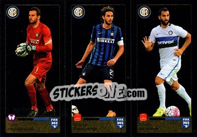 Sticker Samir Handanovic / Andrea Ranocchia / Martín Montoya - FIFA 365: 2015-2016 n. R13-R14-R15 - Panini
