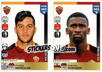 Sticker Kostas Manolas / Antonio Rüdiger - FIFA 365: 2015-2016 n. R64-R65 - Panini
