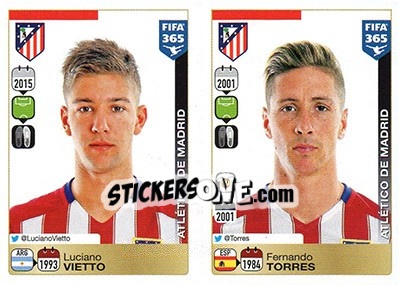 Sticker Luciano Vietto / Fernando Torres - FIFA 365: 2015-2016 n. S27-S28 - Panini