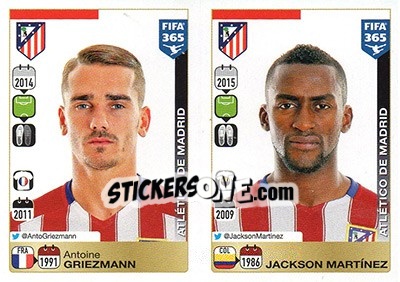 Sticker Antoine Griezmann / Jackson Martinez - FIFA 365: 2015-2016 n. S29-S30 - Panini