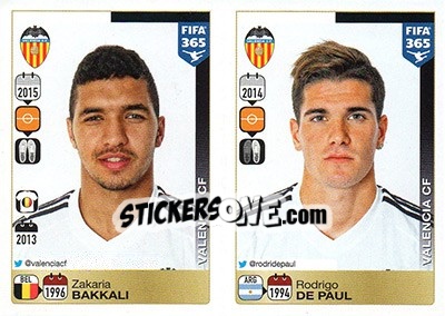 Sticker Zakaria Bakkali / Rodrigo De Paul - FIFA 365: 2015-2016 n. S55-S56 - Panini