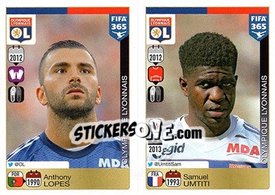 Sticker Anthony Lopes / Samuel Umtiti - FIFA 365: 2015-2016 n. T2-T3 - Panini