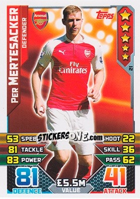 Sticker Per Mertesacker - English Premier League 2015-2016. Match Attax n. 21 - Topps