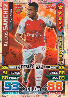 Sticker Alexis Sanchez - English Premier League 2015-2016. Match Attax n. 34 - Topps