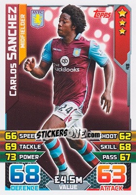 Sticker Carlos Sanchez - English Premier League 2015-2016. Match Attax n. 48 - Topps