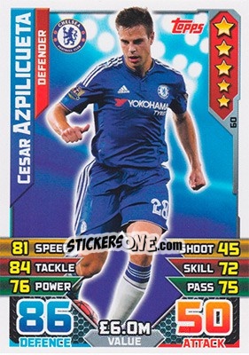 Sticker Cesar Azpilicueta - English Premier League 2015-2016. Match Attax n. 60 - Topps