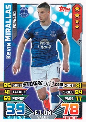 Sticker Kevin Mirallas - English Premier League 2015-2016. Match Attax n. 106 - Topps
