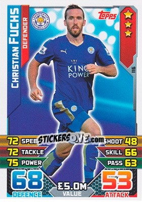 Sticker Christian Fuchs - English Premier League 2015-2016. Match Attax n. 116 - Topps
