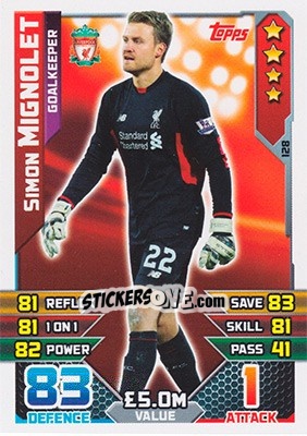 Sticker Simon Mignolet - English Premier League 2015-2016. Match Attax n. 128 - Topps