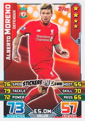 Sticker Alberto Moreno - English Premier League 2015-2016. Match Attax - Topps