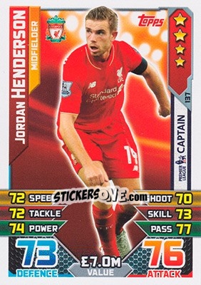 Sticker Jordan Henderson - English Premier League 2015-2016. Match Attax n. 137 - Topps
