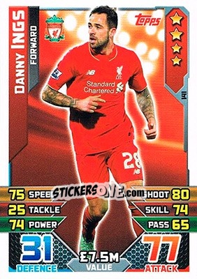 Sticker Danny Ings - English Premier League 2015-2016. Match Attax - Topps