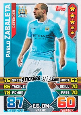 Cromo Pablo Zabaleta - English Premier League 2015-2016. Match Attax - Topps