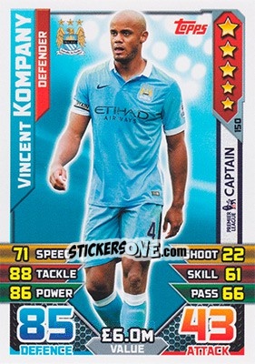 Sticker Vincent Kompany - English Premier League 2015-2016. Match Attax n. 150 - Topps