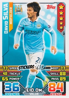 Sticker David Silva - English Premier League 2015-2016. Match Attax n. 157 - Topps