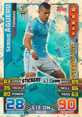 Sticker Sergio Aguero - English Premier League 2015-2016. Match Attax n. 161 - Topps