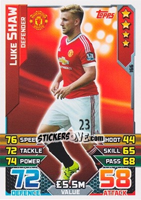 Sticker Luke Shaw - English Premier League 2015-2016. Match Attax n. 166 - Topps