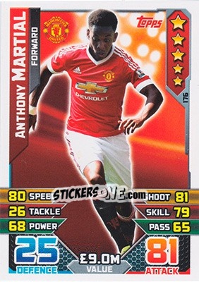 Sticker Anthony Martial - English Premier League 2015-2016. Match Attax n. 176 - Topps