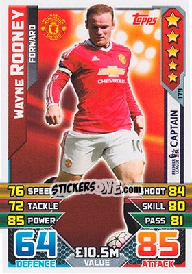 Sticker Wayne Rooney - English Premier League 2015-2016. Match Attax n. 179 - Topps