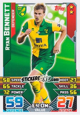 Sticker Ryan Bennett - English Premier League 2015-2016. Match Attax - Topps