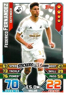 Sticker Federico Fernandez - English Premier League 2015-2016. Match Attax - Topps