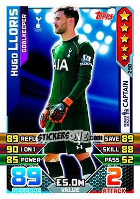 Sticker Hugo Lloris - English Premier League 2015-2016. Match Attax n. 290 - Topps
