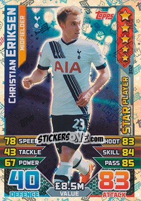 Sticker Christian Eriksen - English Premier League 2015-2016. Match Attax n. 302 - Topps