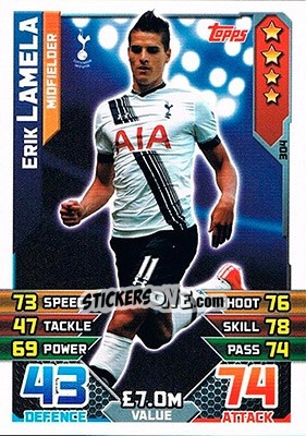Sticker Erik Lamela - English Premier League 2015-2016. Match Attax n. 304 - Topps