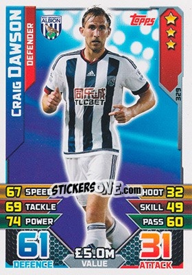 Figurina Craig Dawson - English Premier League 2015-2016. Match Attax - Topps