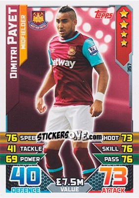 Sticker Dimitri Payet - English Premier League 2015-2016. Match Attax - Topps