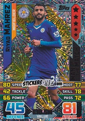 Sticker Riyad Mahrez - English Premier League 2015-2016. Match Attax n. 380 - Topps