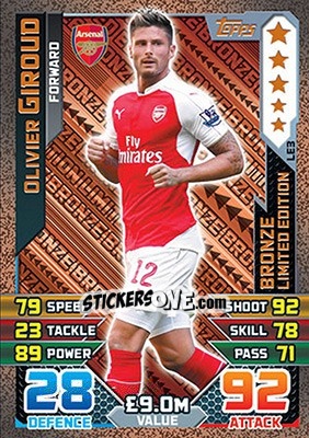 Sticker Olivier Giroud - English Premier League 2015-2016. Match Attax n. LE3 - Topps