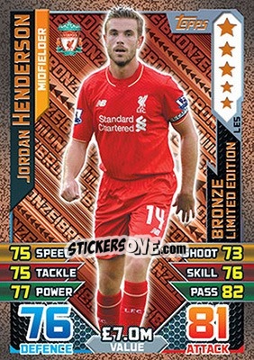 Sticker Jordan Henderson - English Premier League 2015-2016. Match Attax n. LE5 - Topps
