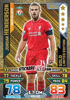 Sticker Jordan Henderson - English Premier League 2015-2016. Match Attax n. LE5g - Topps