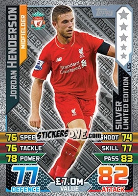 Sticker Jordan Henderson - English Premier League 2015-2016. Match Attax n. LE5s - Topps