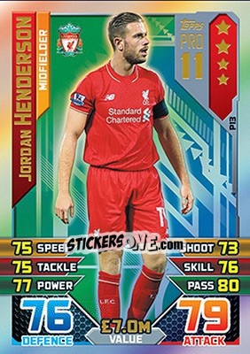 Sticker Jordan Henderson - English Premier League 2015-2016. Match Attax n. P13 - Topps