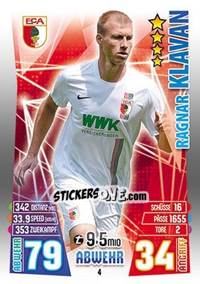 Sticker Ragnar Klavan - German Fussball Bundesliga 2015-2016. Match Attax - Topps