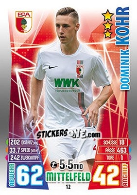 Sticker Dominik Kohr - German Fussball Bundesliga 2015-2016. Match Attax - Topps